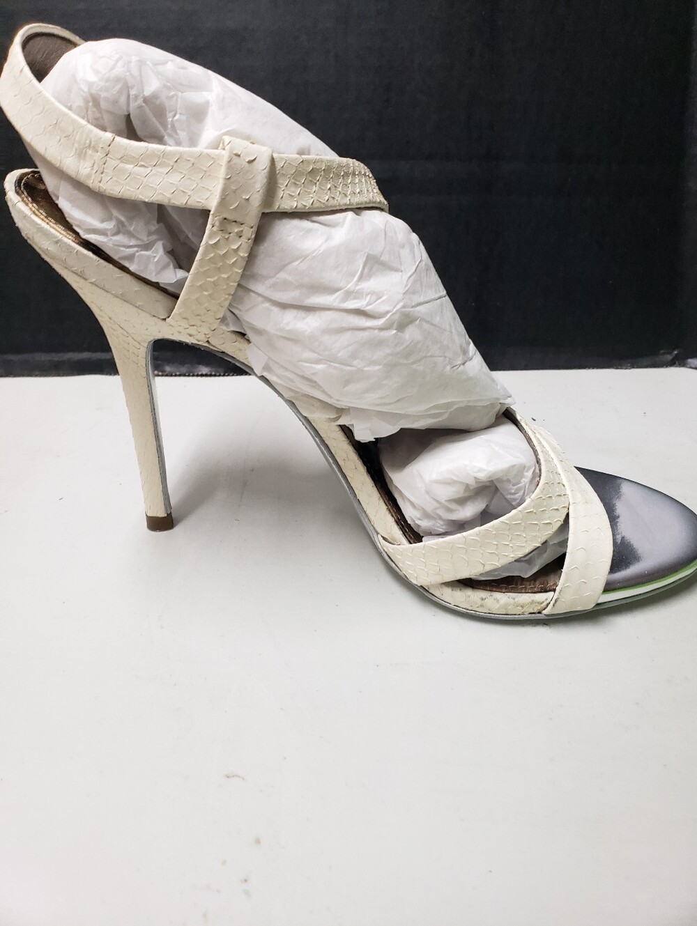 Sam Edelman Ivory Textured Leather Strappy High Heel Sandals "Abbott" - Picture 1 of 6